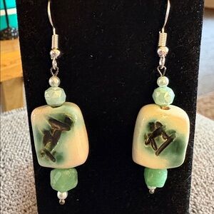 Handcrafted Jade Green Painted Stone and Bead Earrings